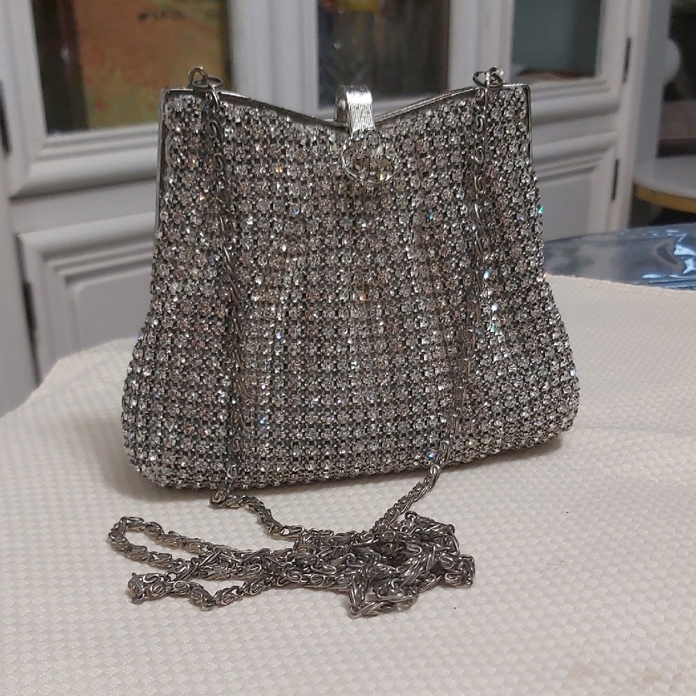 Silver Chain Vintage Rhinestone Evening Bag